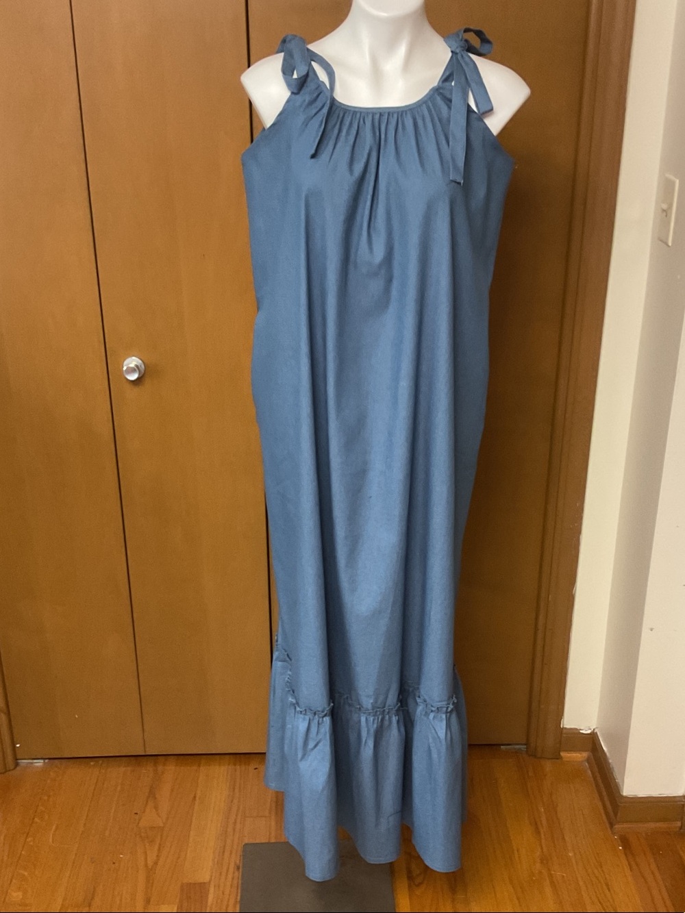 Sleeveless Tie-Shoulder Maxi Dress in Dusty Blue